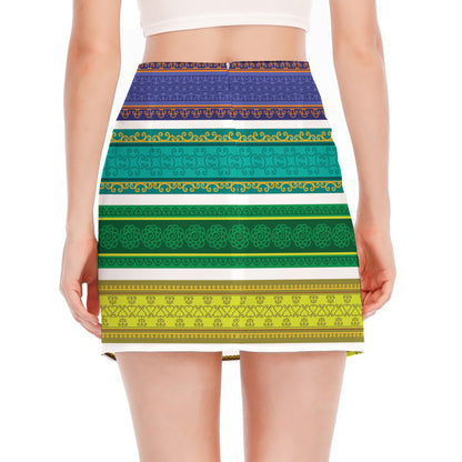 Colorful Ethnic Pattern Print Side Slit Mini Skirt