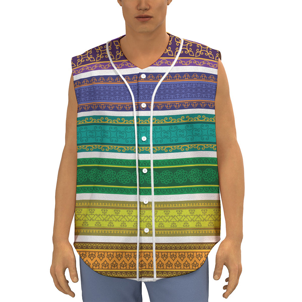Colorful Ethnic Pattern Print Sleeveless Baseball Jersey