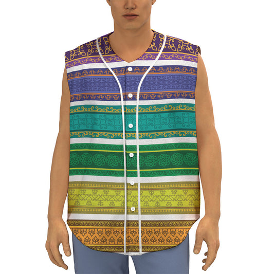 Colorful Ethnic Pattern Print Sleeveless Baseball Jersey