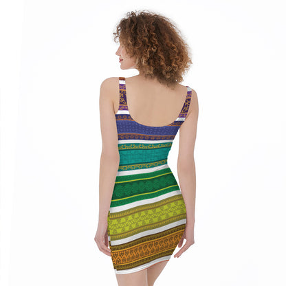 Colorful Ethnic Pattern Print Sleeveless Bodycon Dress