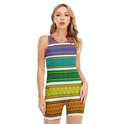 Colorful Ethnic Pattern Print Sleeveless One Piece Swimsuit