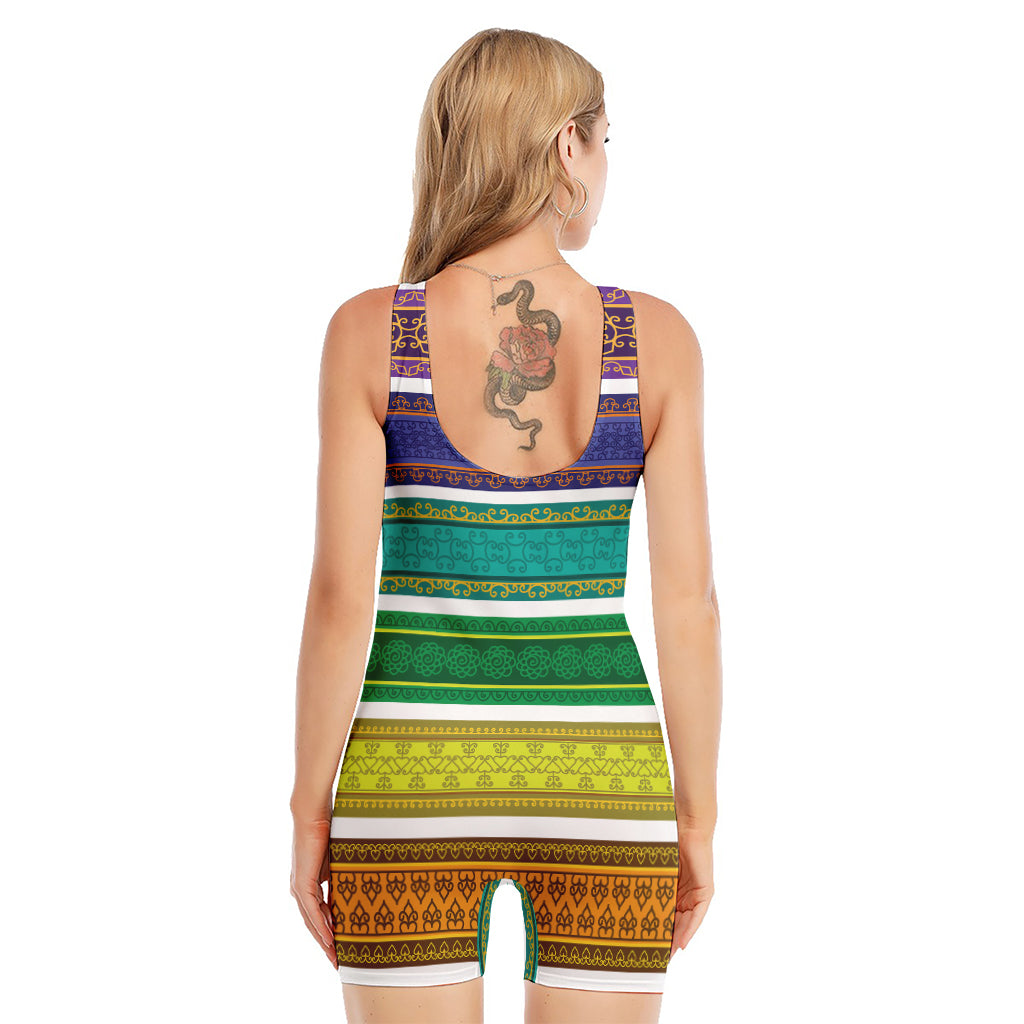 Colorful Ethnic Pattern Print Sleeveless One Piece Swimsuit