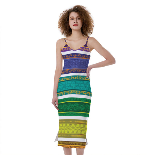 Colorful Ethnic Pattern Print Slim Fit Midi Cami Dress