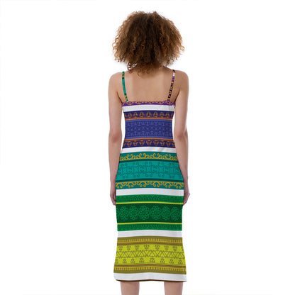 Colorful Ethnic Pattern Print Slim Fit Midi Cami Dress