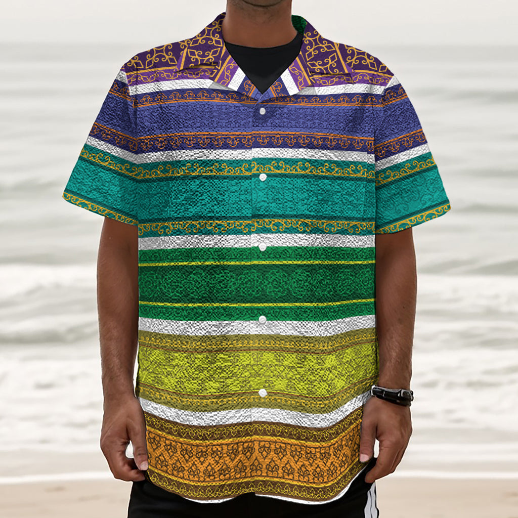 Colorful Ethnic Pattern Print Textured Short Sleeve Shirt