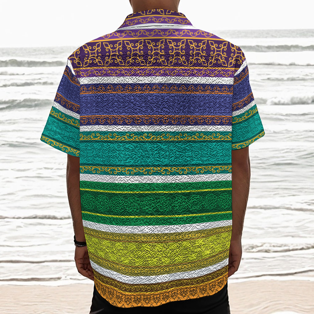 Colorful Ethnic Pattern Print Textured Short Sleeve Shirt