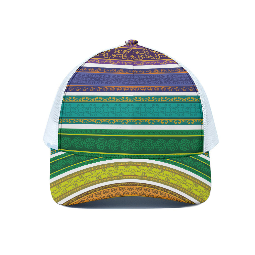 Colorful Ethnic Pattern Print White Mesh Trucker Cap