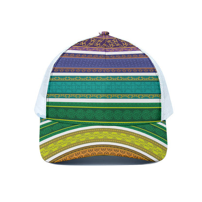 Colorful Ethnic Pattern Print White Mesh Trucker Cap