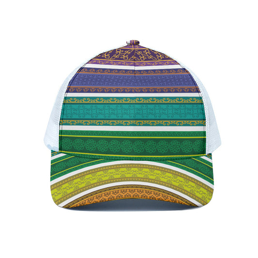 Colorful Ethnic Pattern Print White Mesh Trucker Cap