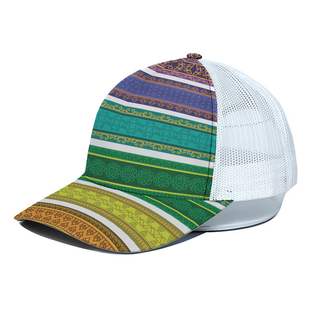 Colorful Ethnic Pattern Print White Mesh Trucker Cap