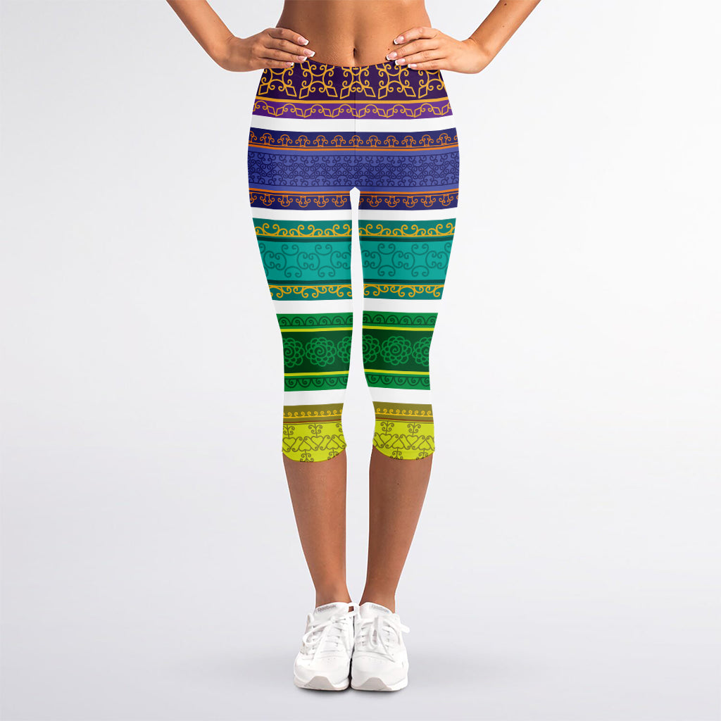 Colorful Ethnic Pattern Print Women's Capri Leggings