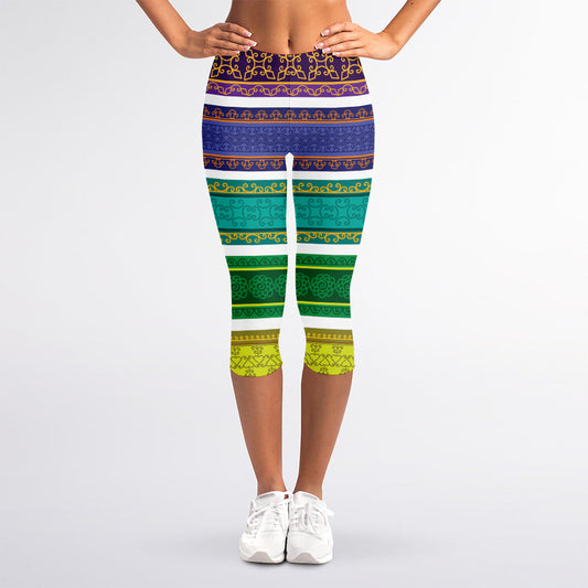 Colorful Ethnic Pattern Print Women's Capri Leggings