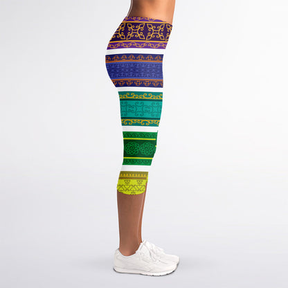 Colorful Ethnic Pattern Print Women's Capri Leggings