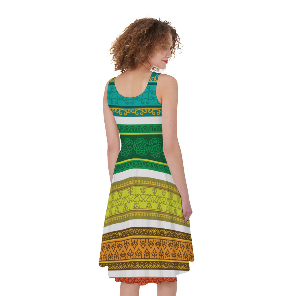 Colorful Ethnic Pattern Print Women's Sleeveless Dress