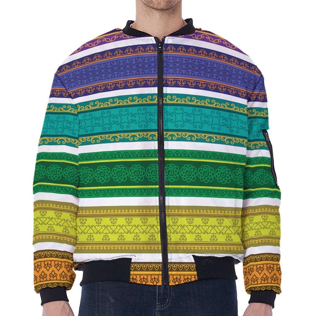 Colorful Ethnic Pattern Print Zip Sleeve Bomber Jacket