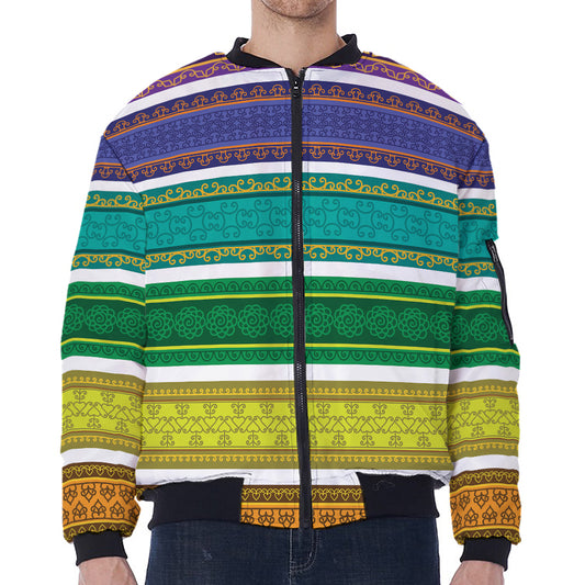 Colorful Ethnic Pattern Print Zip Sleeve Bomber Jacket