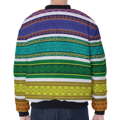 Colorful Ethnic Pattern Print Zip Sleeve Bomber Jacket