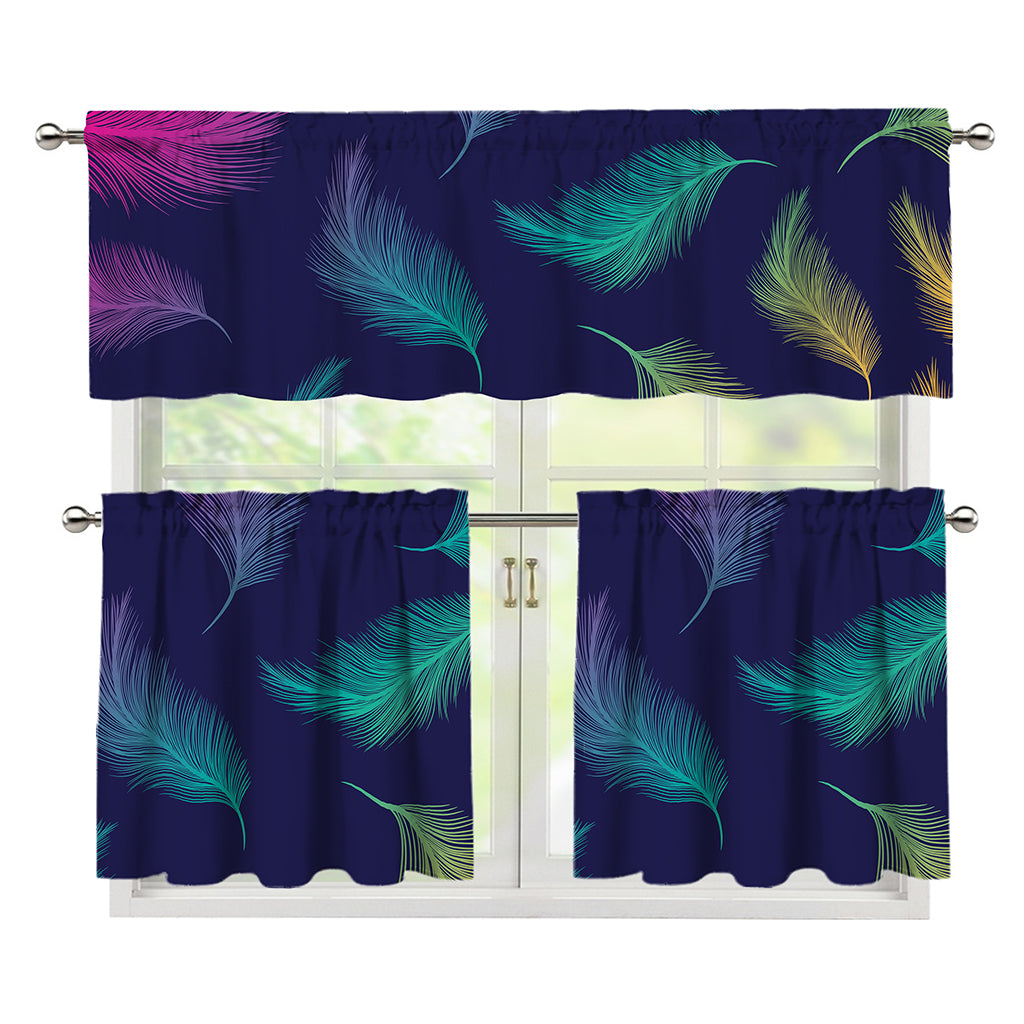 Colorful Feather Pattern Print 3 Piece Kitchen Curtains