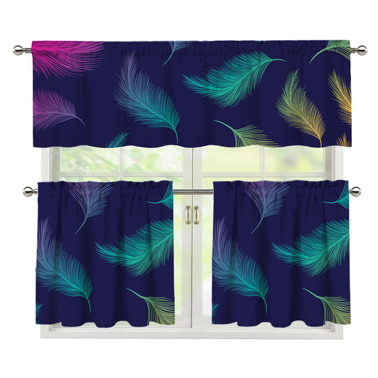 Colorful Feather Pattern Print 3 Piece Kitchen Curtains