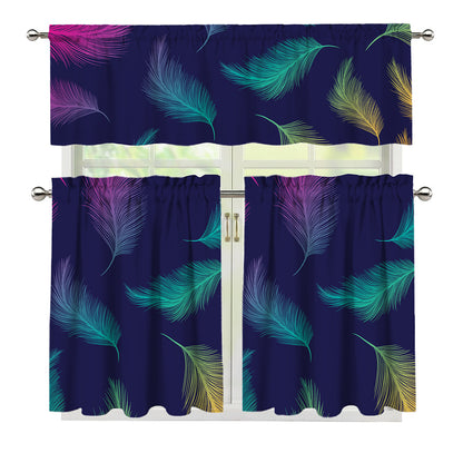 Colorful Feather Pattern Print 3 Piece Kitchen Curtains