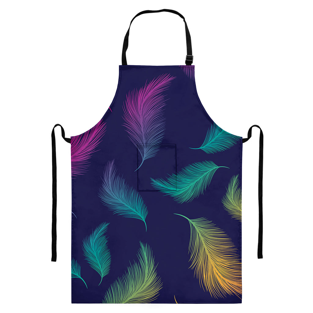 Colorful Feather Pattern Print Bib Apron With Pocket