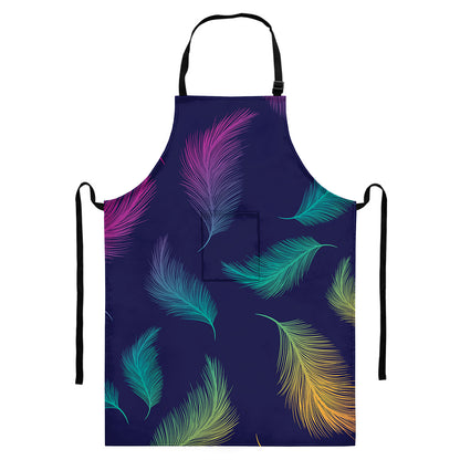 Colorful Feather Pattern Print Bib Apron With Pocket