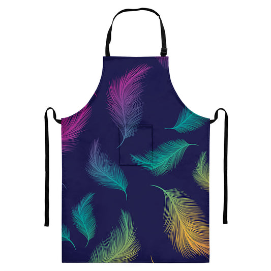 Colorful Feather Pattern Print Bib Apron With Pocket