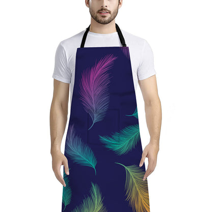 Colorful Feather Pattern Print Bib Apron With Pocket