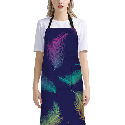 Colorful Feather Pattern Print Bib Apron With Pocket