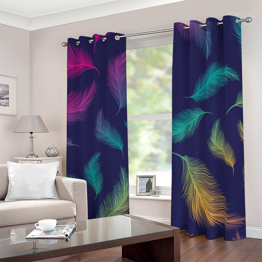 Colorful Feather Pattern Print Blackout Grommet Curtains