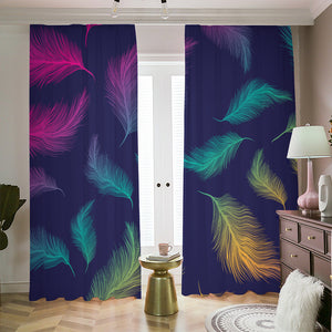 Colorful Feather Pattern Print Blackout Pencil Pleat Curtains