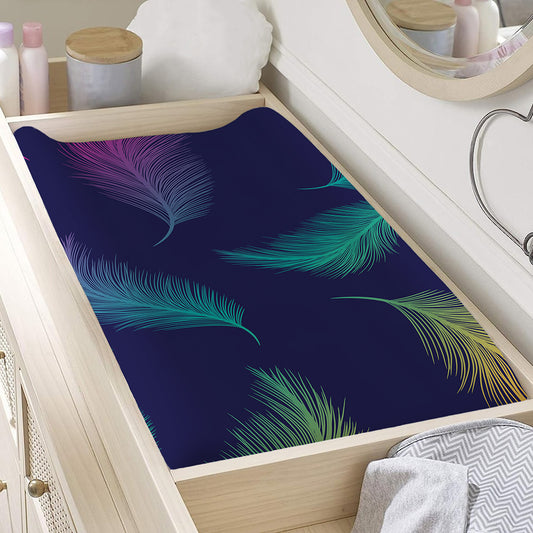Colorful Feather Pattern Print Changing Pad Cover
