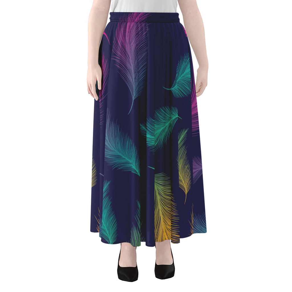 Colorful Feather Pattern Print Chiffon Maxi Skirt