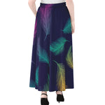 Colorful Feather Pattern Print Chiffon Maxi Skirt