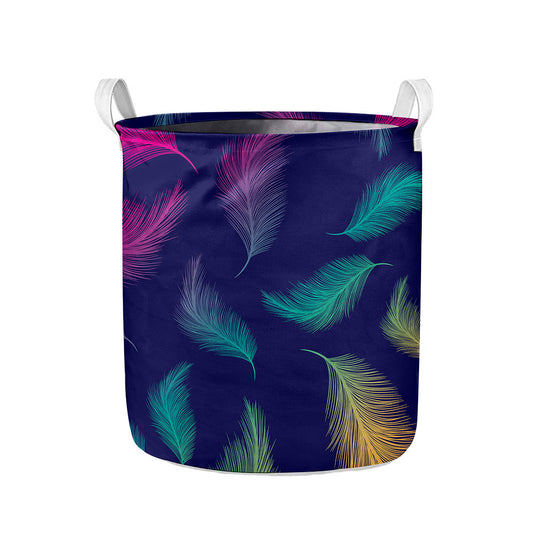 Colorful Feather Pattern Print Collapsible Laundry Basket