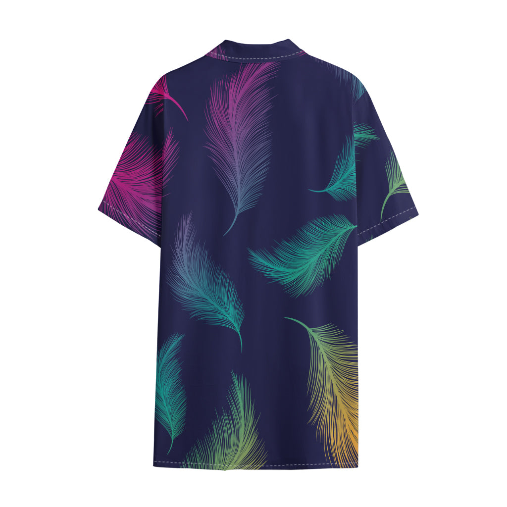 Colorful Feather Pattern Print Cotton Hawaiian Shirt