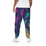Colorful Feather Pattern Print Cotton Pants