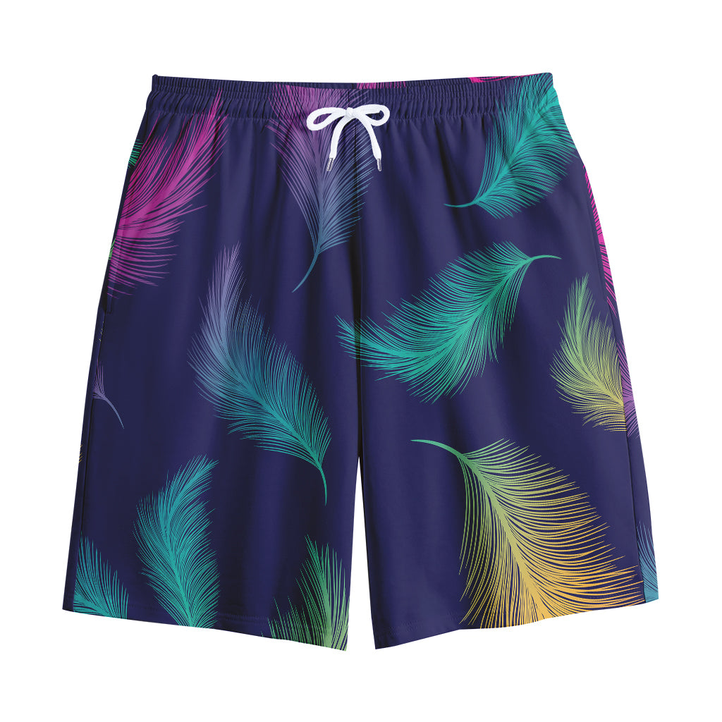 Colorful Feather Pattern Print Cotton Shorts