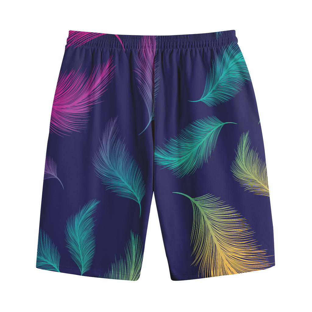 Colorful Feather Pattern Print Cotton Shorts
