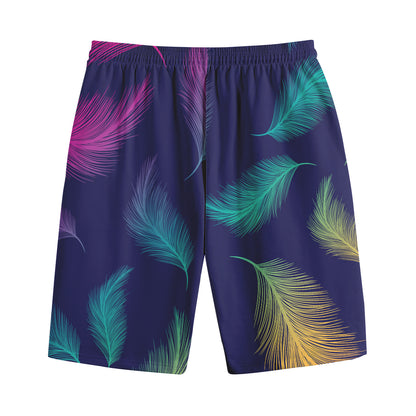 Colorful Feather Pattern Print Cotton Shorts