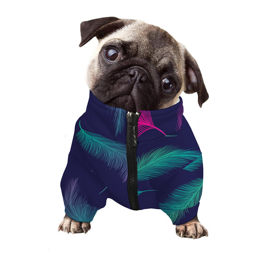 Colorful Feather Pattern Print Dog Zip Up Jacket