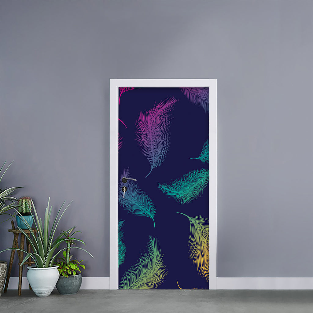 Colorful Feather Pattern Print Door Sticker