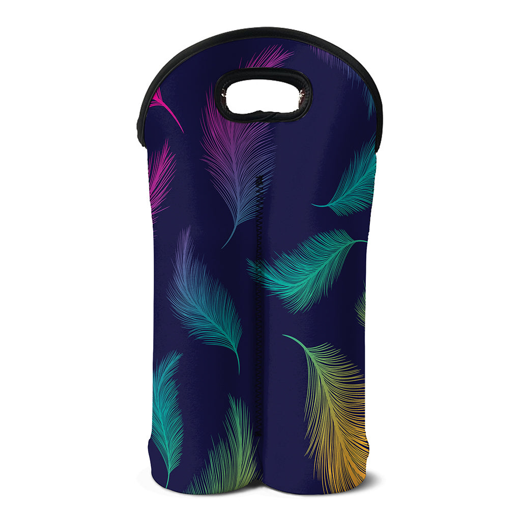 Colorful Feather Pattern Print Double Neoprene Wine Tote