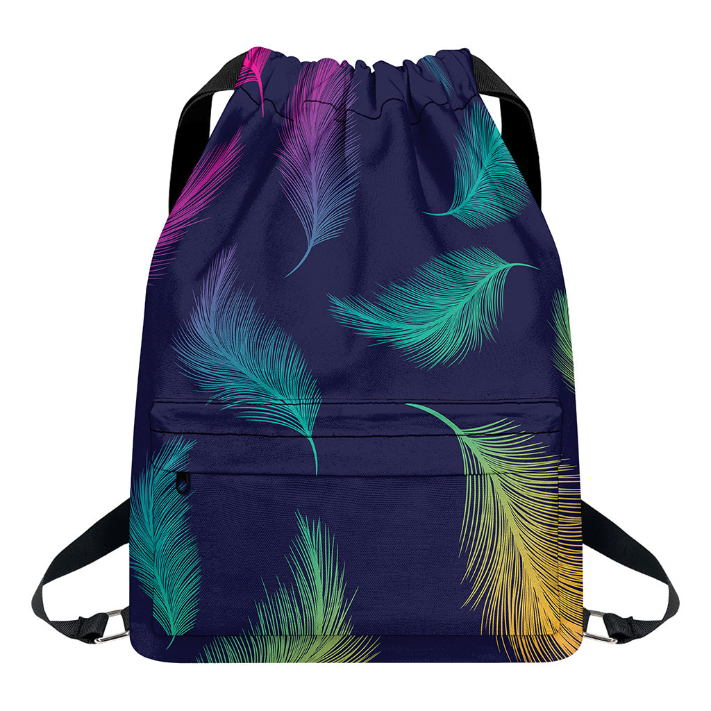 Colorful Feather Pattern Print Drawstring Backpack