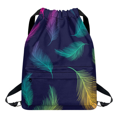 Colorful Feather Pattern Print Drawstring Backpack