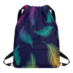 Colorful Feather Pattern Print Drawstring Backpack