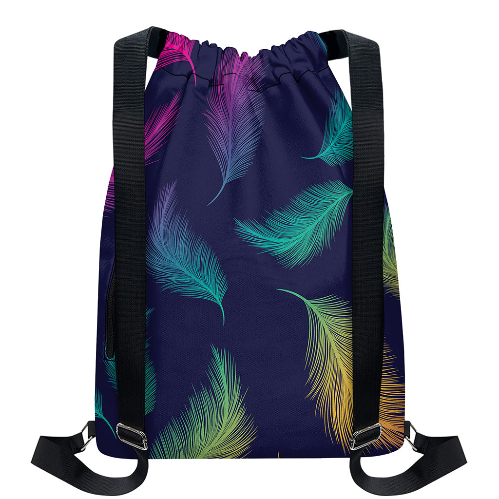 Colorful Feather Pattern Print Drawstring Backpack
