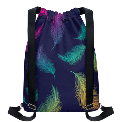 Colorful Feather Pattern Print Drawstring Backpack