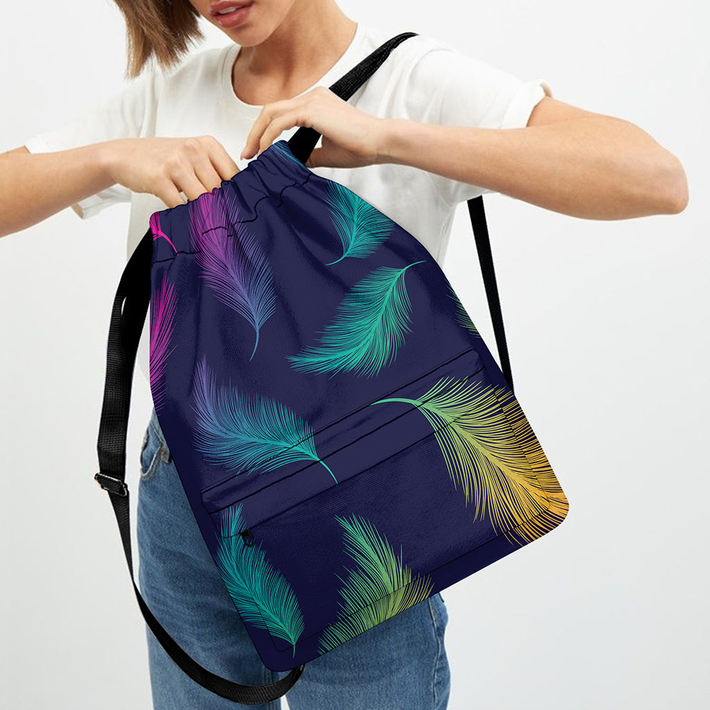 Colorful Feather Pattern Print Drawstring Backpack