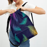 Colorful Feather Pattern Print Drawstring Backpack